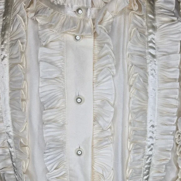 Vintage Simon Chang 100% Silk Ruffle Blouse Victorian Romantic Size 10 - Picture 5 of 9